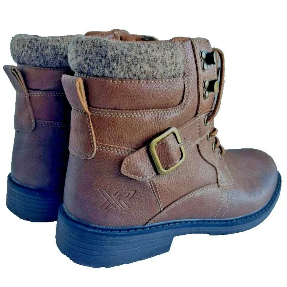 Xray Mens Brown Lace-Up Ankle Boots Buckle Detail Size 10.5 Faux Leather